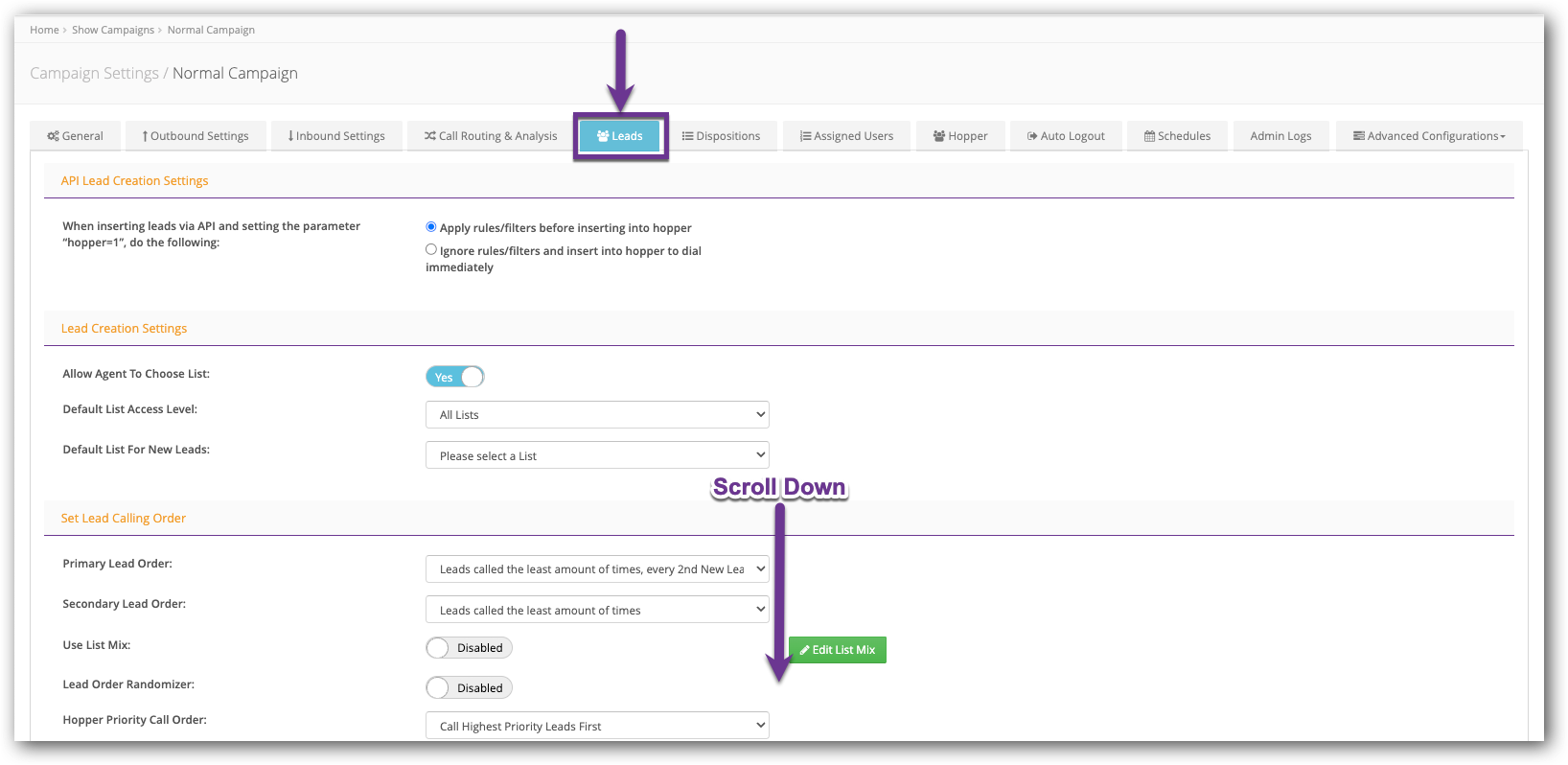 Scroll down to Leads Summary.png