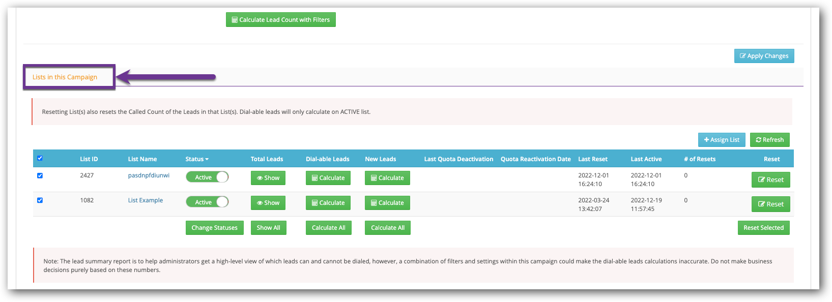 Lists in this Campaign section.png