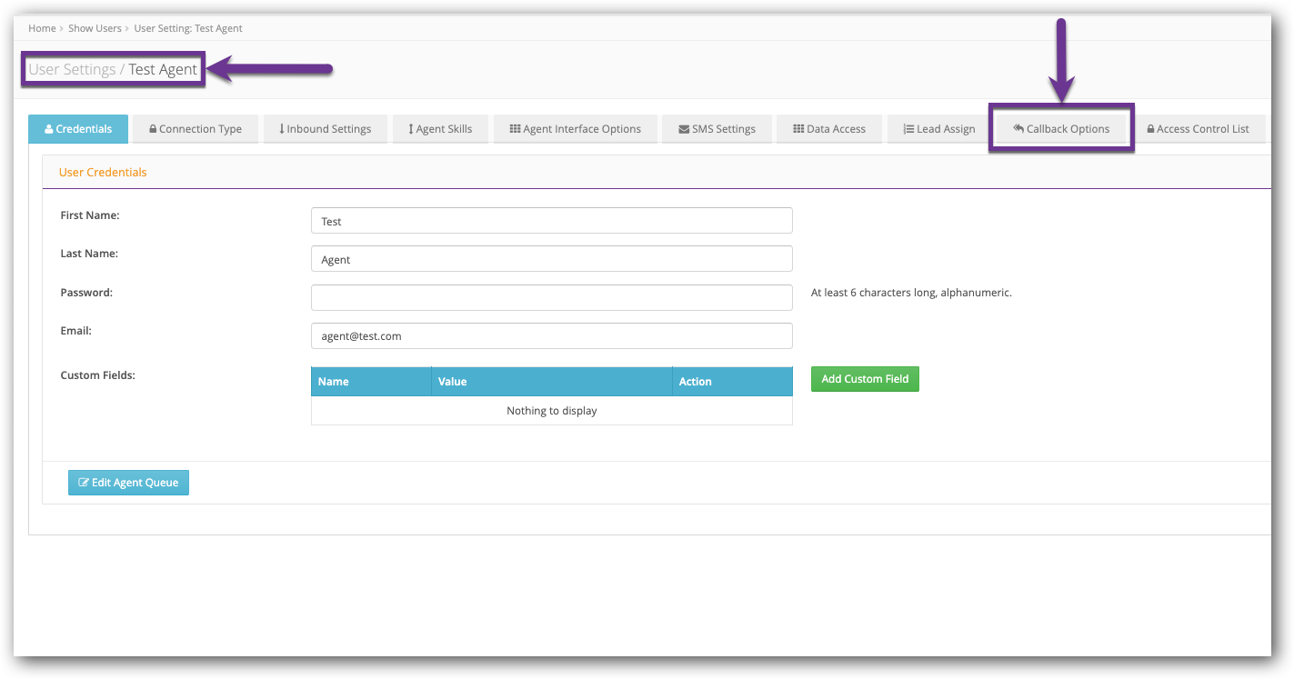 Click Callback Options tab - User.png