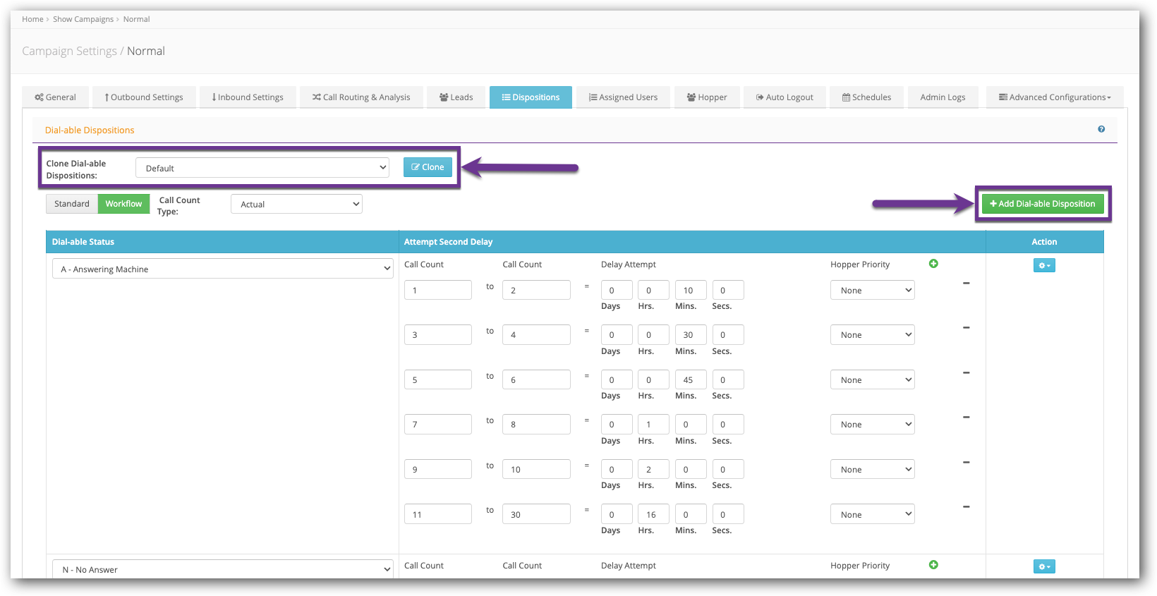 Click Clone or Add Dialable Dispo button - Camp Settings.png