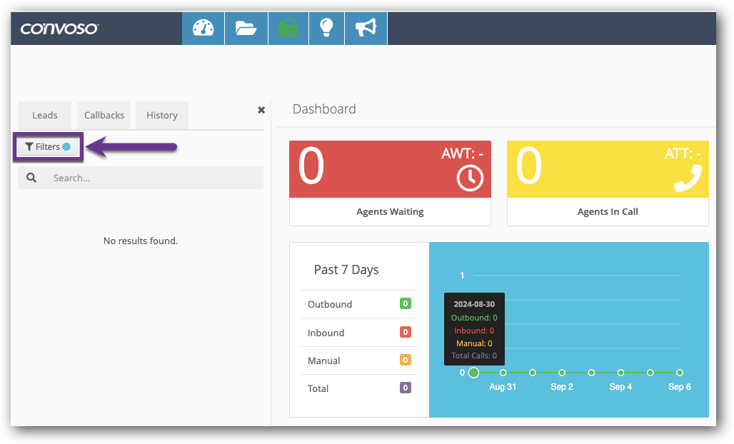 Filters button w:indicator Agent Interface.png