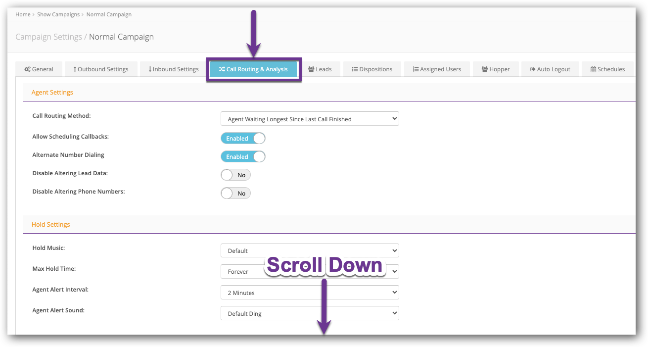Scroll Down Call Routing & Analysis - Camps.png