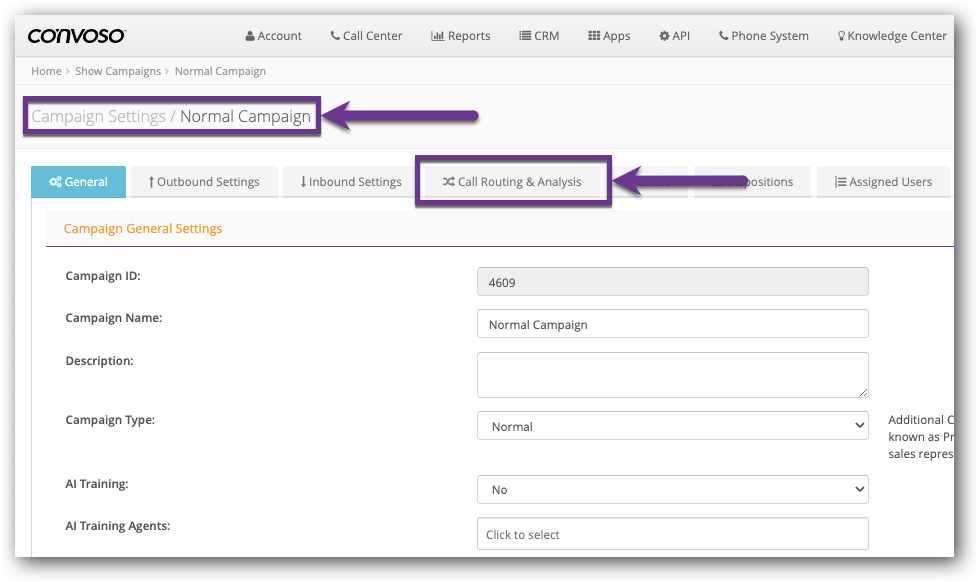 Open Call Routing and Analysis tab - Campaigns.png