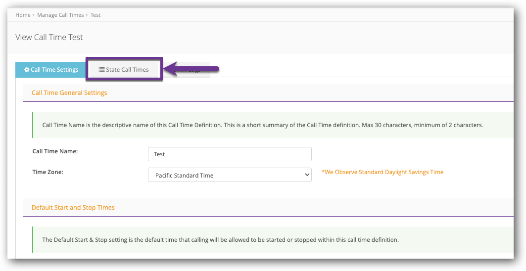 State Call Times settings tab.png