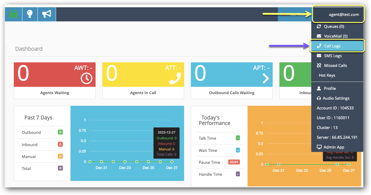 Call Logs option - Agent menu.png