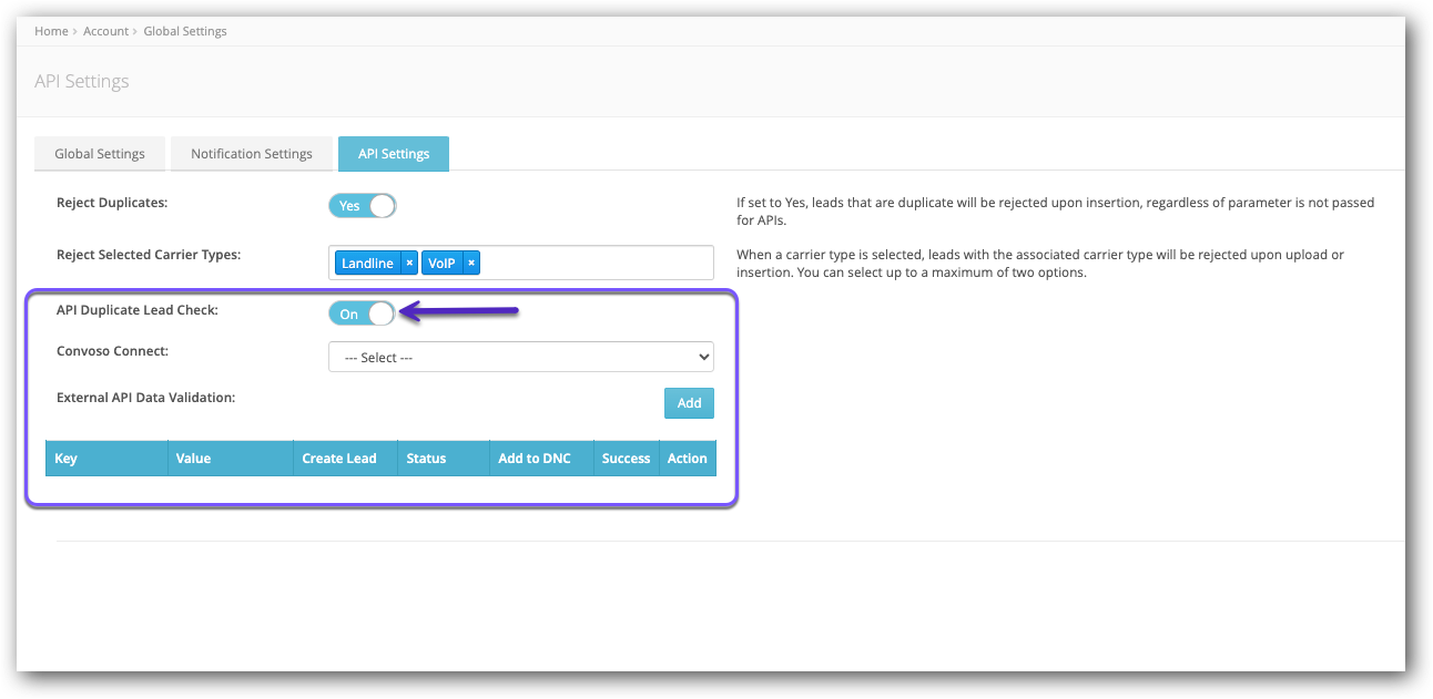 API Duplicate Lead Check - API Settings.png